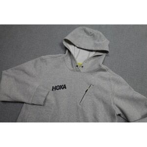 HOKA ONE ONE Sweatshirt Mens Medium Gray Fleece Pullover Zip Pocket Logo Running